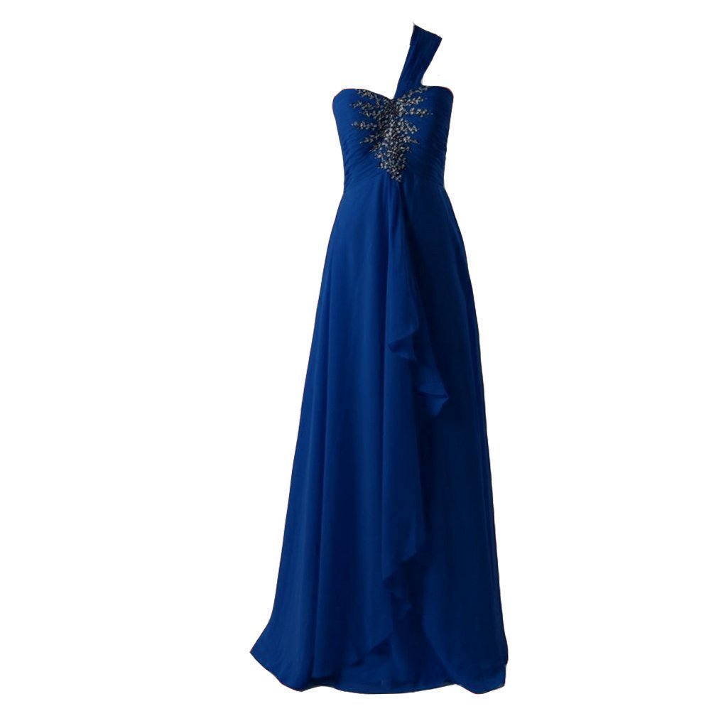 Kivary Women's Simple One Shoulder Crystals Ruffles A Line Chiffon Corset Prom E