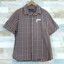 Cavi Plaid Button Front Shirt Gray Orange Short Sleeve Applique Mens XXL 2XL - £15.53 GBP