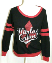 HARLEY QUINN BLOUSE BLACK &amp; RED SIZE LARGE LOGO ROUND NECK RELAX FIT LON... - $16.36