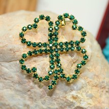 Rhinestone Emerald Shamrock Pin Four-leaf Clovers Brooch St. Patrice&#39;s Day Gift - £13.60 GBP