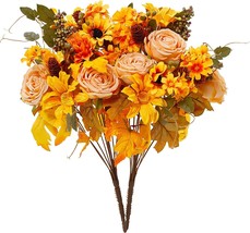 2 Pcs Fall Artificial Flowers,Anna&#39;S Whimsy Fall Decor Silk Flowers, Golden, 2 - £30.63 GBP