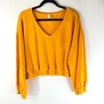BP Womens Cropped Sweatshirt V Neck Long Sleeve Oversized Mustard Yellow Size S - £18.80 GBP