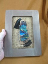 G-70 blue peacock wool hand knit framed beach driftwood CA art Charlotte... - $69.72 CAD