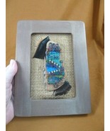 G-70 blue peacock wool hand knit framed beach driftwood CA art Charlotte... - $69.58 CAD