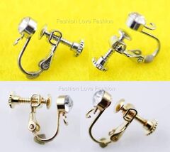 4 Pairs Clip On Screw Back Earring Findings w/Rhinestone Silvertone/Gold... - $127.20 MXN
