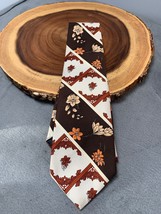 Vintage Floral Patterned Mens Tie Brown &amp; Beige with Orange Flowers - $15.08