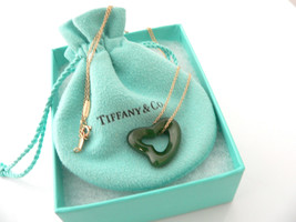 Tiffany &amp; Co 18K Gold Large Jade Gemstone Heart Necklace Pendant Gift Love Pouch - £1,962.43 GBP