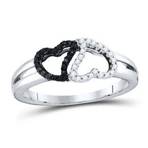 10kt White Gold Womens Round Black Color Enhanced Diamond Heart Ring 1/6 Ct - £208.31 GBP