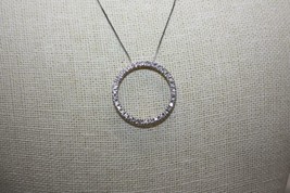 Fine 14K White Gold 25mm Genuine Diamonds Round Eternity Circle Pendant 2.5 gram - £355.01 GBP