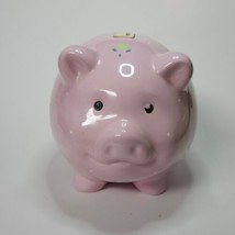 Ceramic Piggy Bank Pink Pig Green Heart Flowers 8 in long 6 in wide 6.5 ... - £15.90 GBP