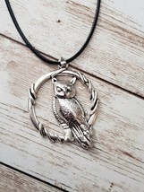 Perching Owl Pendant Silver Tone Necklace with Black Cord - Brand New - £11.25 GBP