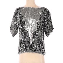 VTG Sequined Beaded 100% Silk Blouse Size Medium - £42.55 GBP