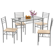 5 Piece Dining Set Table And 4 Chairs Glass Top Kitchen Breakfast Furniture New - £185.57 GBP