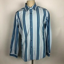 Robert Graham Blue White Striped Paisley Cuffs Shirt Size XL Party Club ... - $84.14