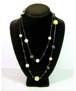Coiled SPRING BEADS &amp; Faux Pearls NECKLACE Vintage Silvertone Off White 44&quot; - $12.99