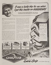 1942 Print Ad Goodyear Sure-Grip Self Cleaning Tractor Tires Happy Farmer - $21.72