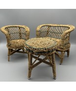 Vintage Wicker Doll House Patio Furniture Loveseat Chair Table 3 Pieces ... - £15.17 GBP