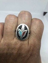 1980&#39;s Vintage Silver White Bronze Size 9.25 Men&#39;s Turquoise Inlay Tomah... - £31.21 GBP