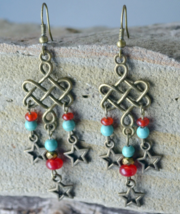 Long earrings, Boho Earrings, Long Boho Earrings, Ruby, Turquoise, E40 - $11.99