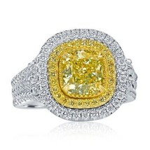 Bague En Diamant Naturel GIA 3,08 CT Coussin Fancy Gris Verdâtre Jaune En Or 18k - $8,167.03