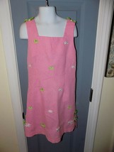 Bonnie Jean Pink &amp; White Embroidered Frogs &amp; Lily Pads Dress Size 8 Girl... - $20.44