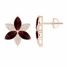 Authenticity Guarantee 
ANGARA Garnet &amp; Diamond Trillium Flower Stud Earrings... - £484.72 GBP