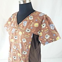 Baby LOONEY TUNES Scrub Top Shirt Brown with Pattern Size Medium - $12.60