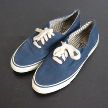 Merona Navy Blue 6.5 Canvas Casual Lace-Up Flat Low Top Sneakers Shoes - £5.60 GBP