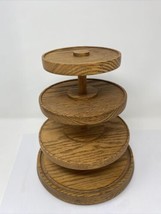 Vintage Mid Century Wooden 4 Tiered Lazy Susan Server - £30.36 GBP