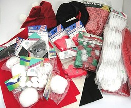 Christmas Craft Supplies Huge Lot Pom Poms Chenille Santa Snowman Hats Felt - $14.10