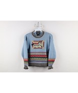 Vtg 90s Streetwear Girls Large Rainbow Fair Isle Horse Dog Marled Knit S... - $44.50