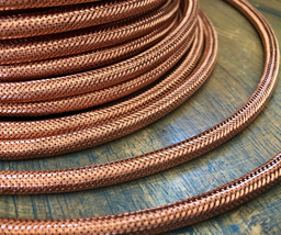 Copper Metal Covered Cord- Round 3wire Metal Braided Cable, Mesh Jack - Per Foot - $2.52
