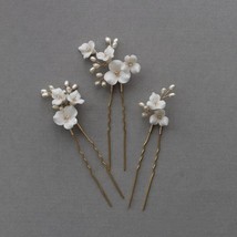 Ceramic Flower Bridal Hair Pins 3pcs,Wedding Jewelry,Bridesmaid Hair Pins - £17.25 GBP