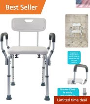Height Adjustable Shower and Bath Bench with Padded Arms, Contoured Back... - $76.84