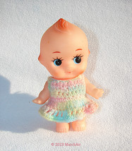 Vintage Vinyl 5&quot; Kewpie Cupie Doll Hand Crocheted Multicolor Outfit Made Japan - £14.12 GBP