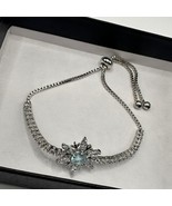 Silver Bracelet with Blue Gem and Clear Crystals - $72.45 CAD