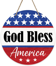God Bless America Patriotic Sign for Front Door Decor, American Stars Wood Door  - £17.69 GBP