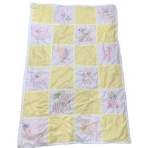 Homemade Yellow Pink Embroidered Baby Blanket Bunny Cat Deer Chicken Duck Lamb - £34.81 GBP