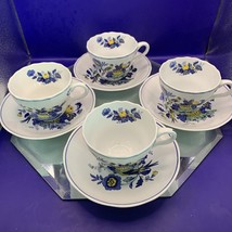 Set Of 4-Spode Blue Bird Cup &amp; Saucer Set S3274 Copeland England+4 Extra Saucers - $23.38