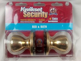 Kwikset Security Classic Door Knobs, Bed &amp; Bath, Polished Brass,Locking,New - £11.93 GBP