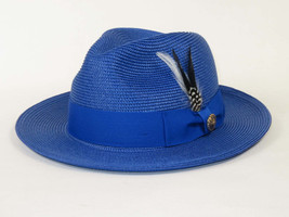 Men's Milani Straw Braided Fedora Hat Soft Crushable FDS-002 Solid Royal Blue image 2