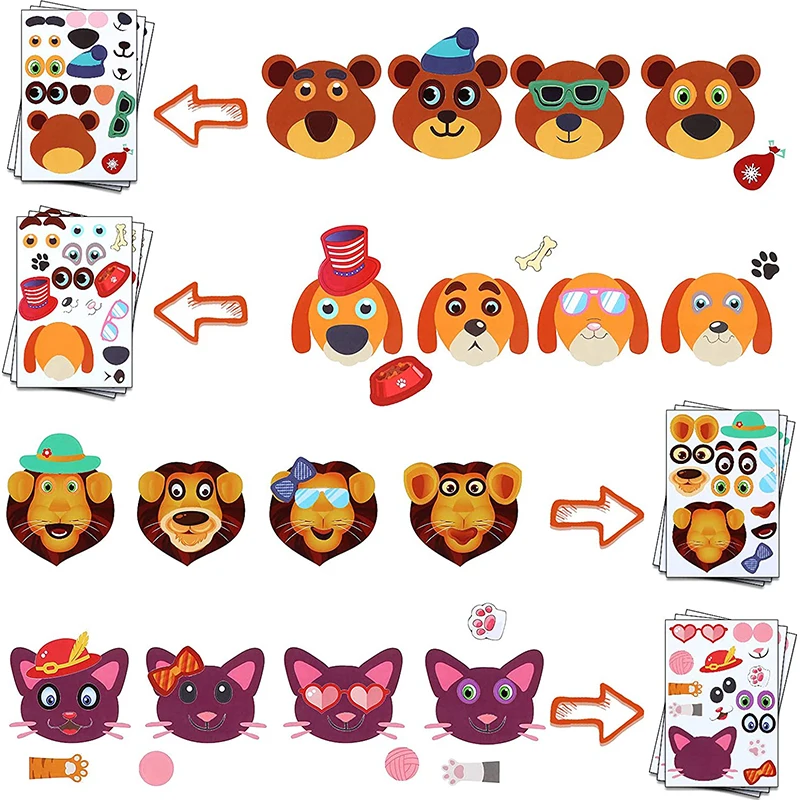 Play 24Sheets Play DIY Puzzle Sticker Games 12 Animals Face Funny Aemble Jigsaw  - £15.69 GBP