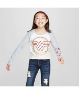Girls&#39; Wonder Woman Circle Shield Long Sleeve T-Shirt - White/Gray XL - £7.82 GBP