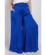 Washed Satin Wide Pants With Waist Smocked - $75.22 CAD