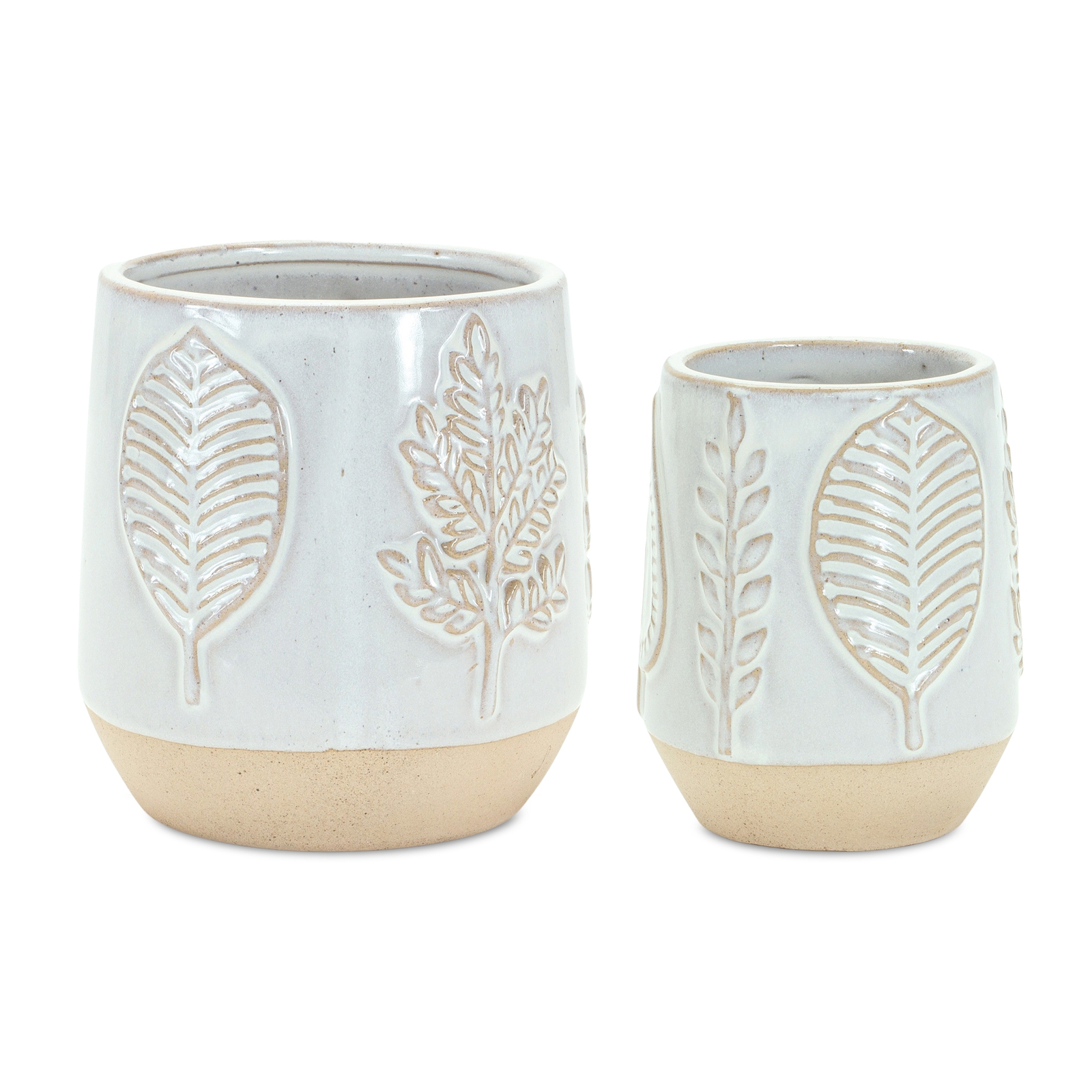 Two Tone Porcelain Planter with Leaf Design (Set of 2) - $52.56