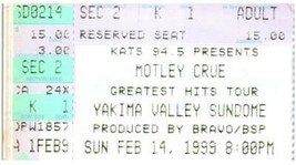 Vintage Mötley Crüe Ticket Stub February 14 1999 Yakima Washington - £25.09 GBP