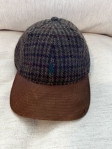 Vintage Polo Ralph Lauren Houndstooth Hat Tweed Green Brown Leather - $120.94