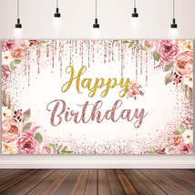 Rose Gold Happy Birthday Backdrop For Girls Photography Background NEW - £13.83 GBP