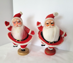 Vintage 2 Dancing Santas Red Flocked 7&quot; Tall Complete Different Faces - £25.59 GBP