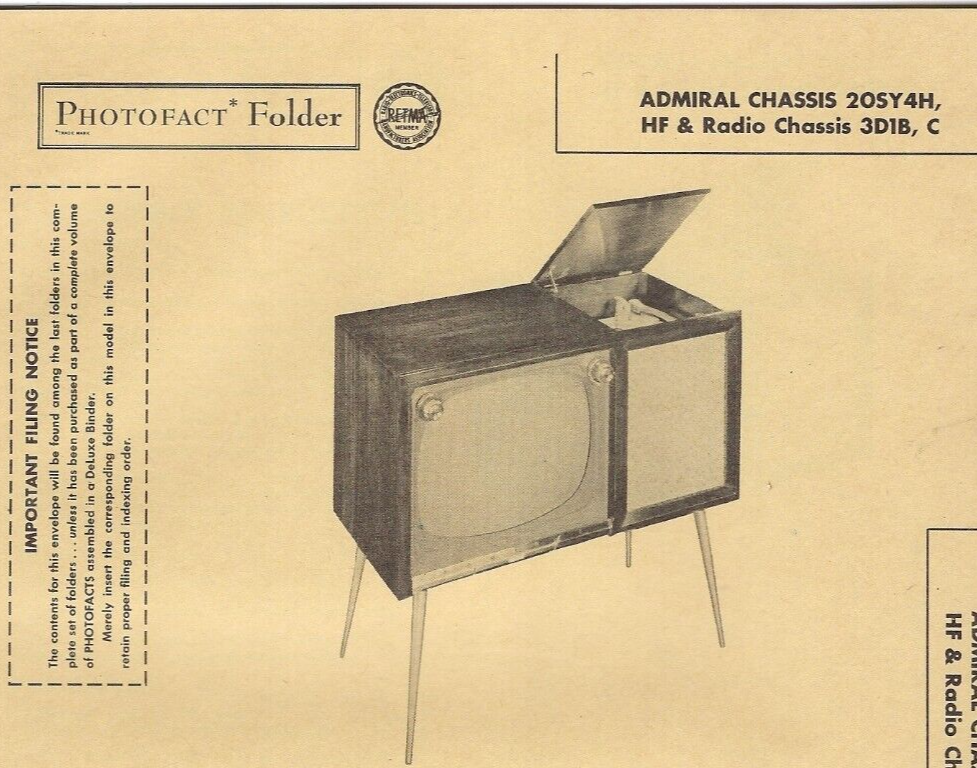 1956 ADMIRAL 20SY4HF TELEVISION Tv Photofact MANUAL LS23B6N Radio Phono COMBO - $9.89